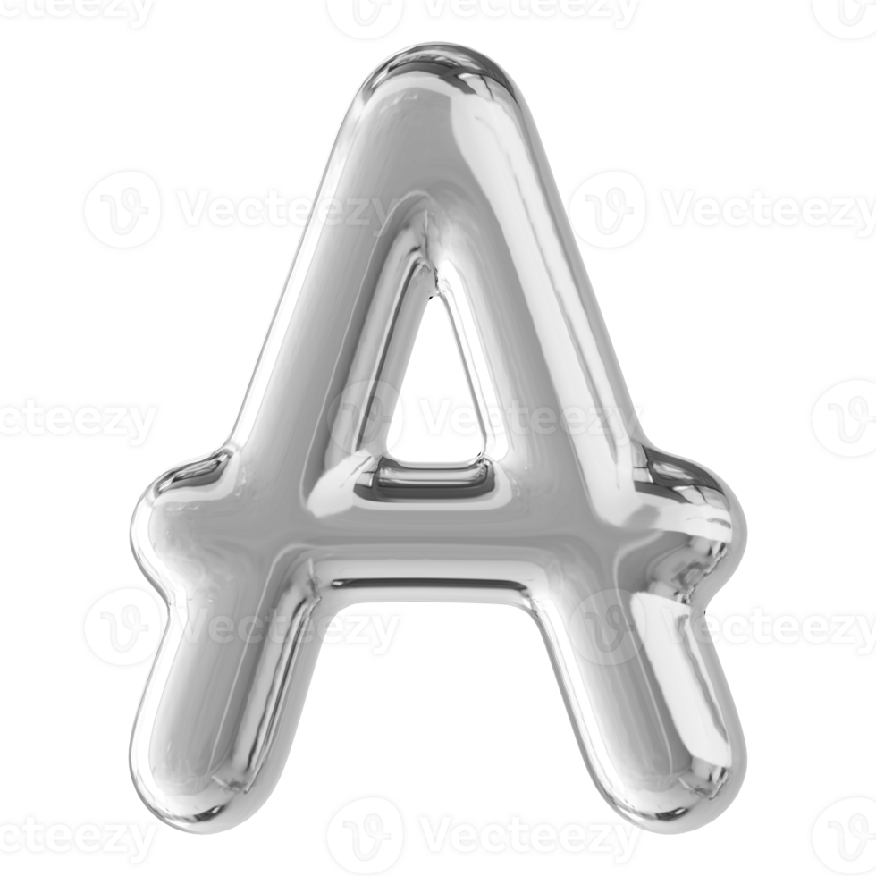 Silver 3D Bubble Font Letter A uppercase png