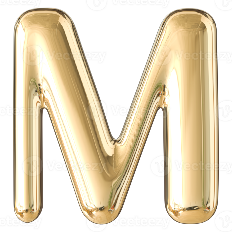 Gold 3D Bubble Font Letter M uppercase png
