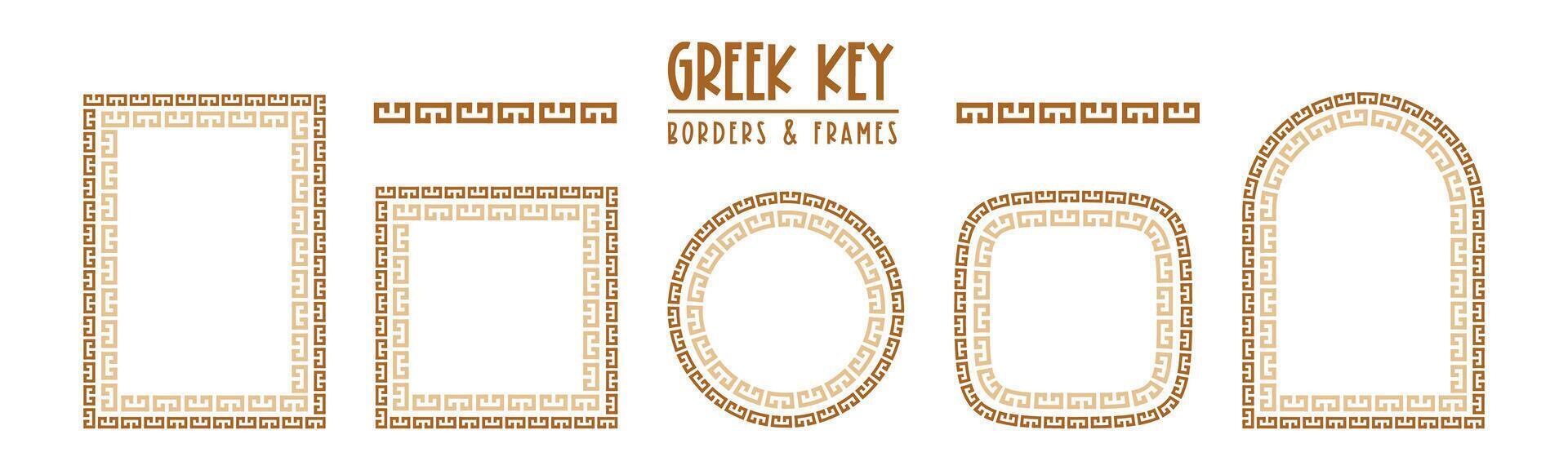 Greek key pattern, seamless borders collection. Decorative ancient meander, greece border ornament set with repeated geometric motif vector