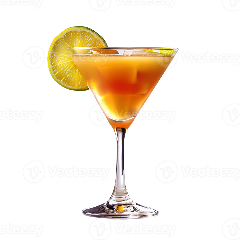 Daiquiri cocktail . Alcoholic beverage daiquiri with rum, citrus juice, and sugar isolated. Alcoholic beverage with fruit as refreshment during summertime heats . Beach cocktail png