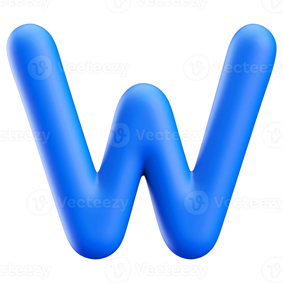 Blue 3D Bubble Font Letter W uppercase png
