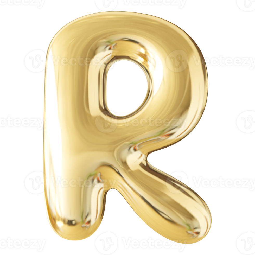 Gold 3D Bubble Font Letter R uppercase png