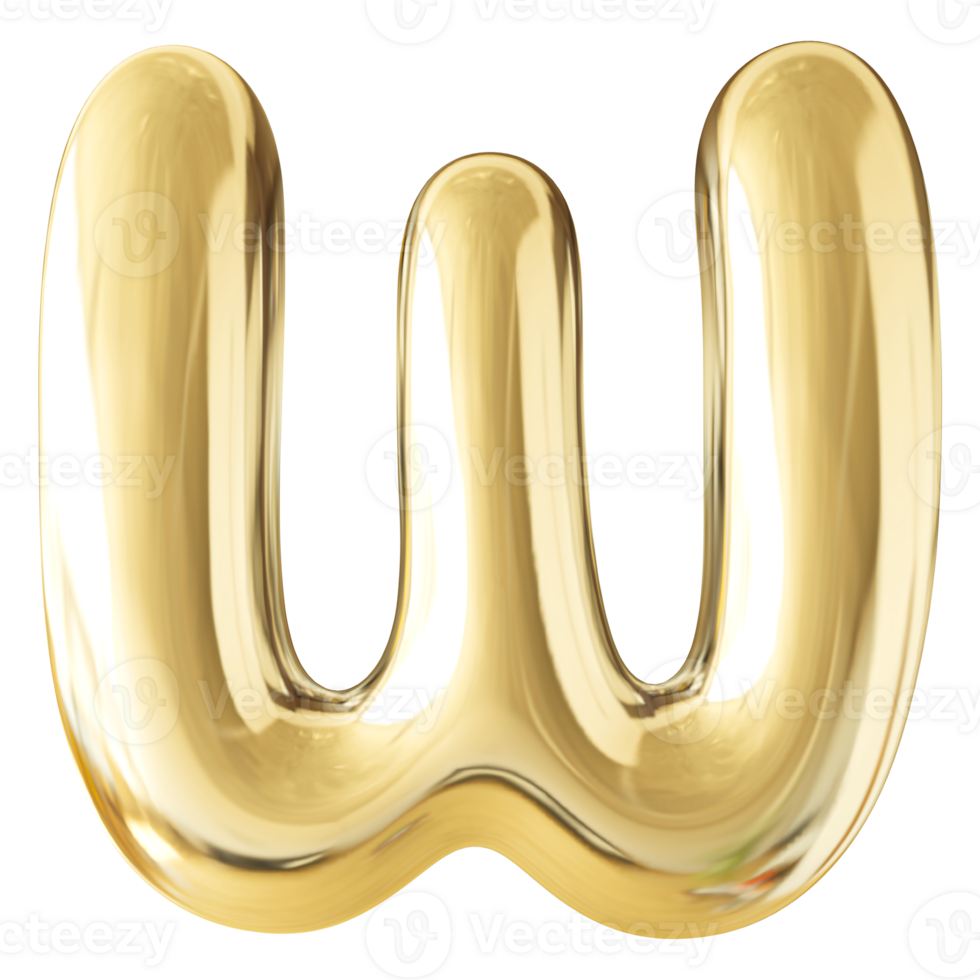 Gold 3D Bubble Font Letter W uppercase png