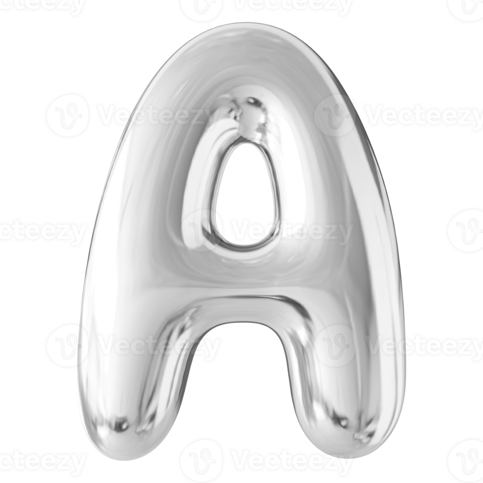 Silver 3D Bubble Font Letter A uppercase png