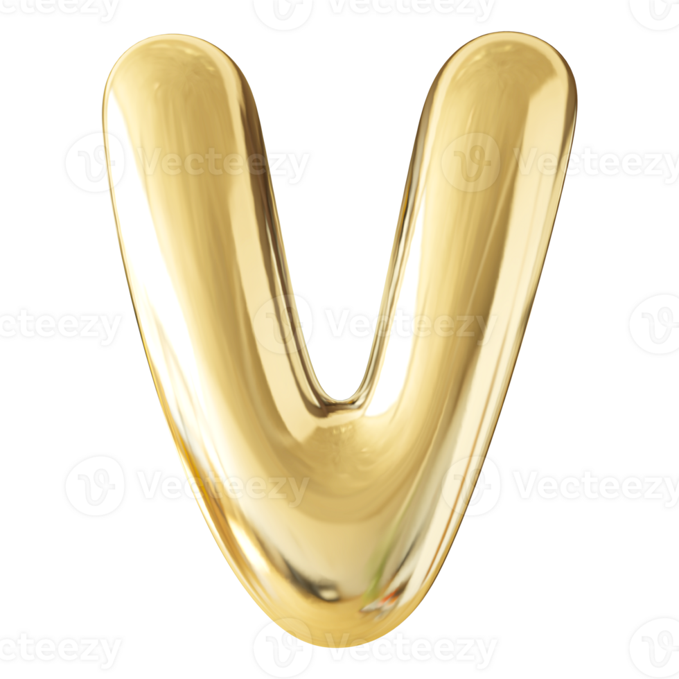 Gold 3D Bubble Font Letter V uppercase png