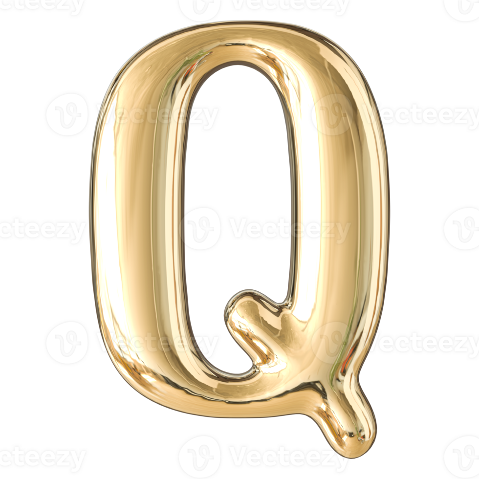 Gold 3D Bubble Font Letter Q uppercase png