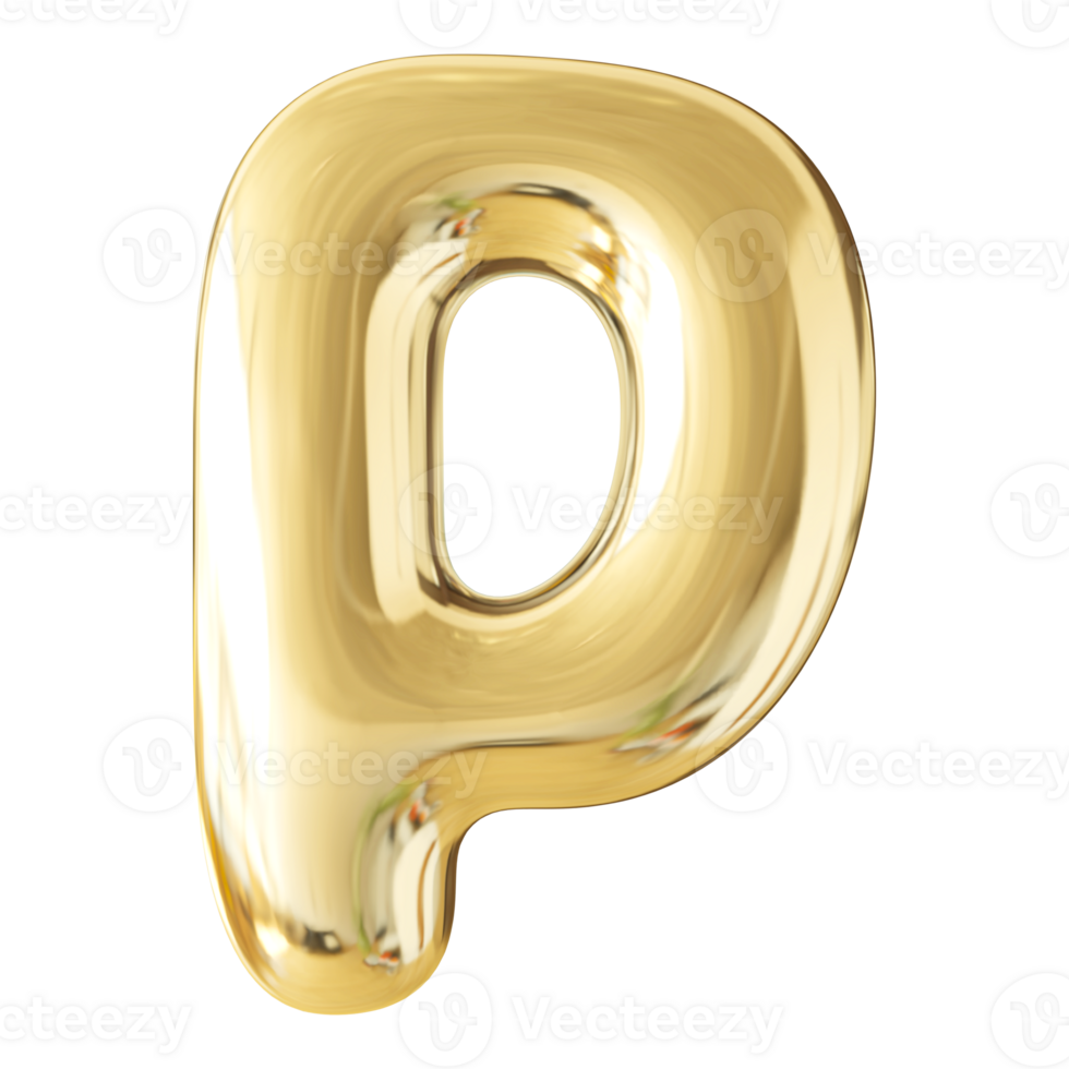 Gold 3D Bubble Font Letter P uppercase png
