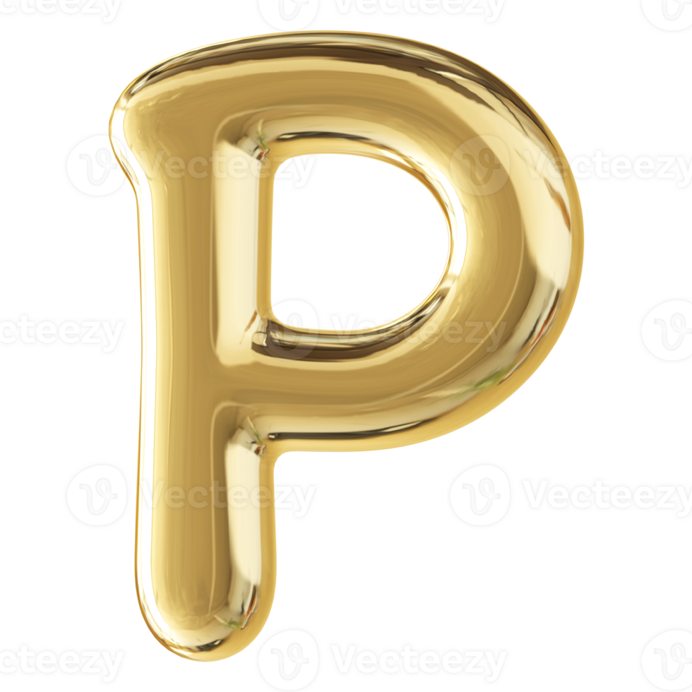 Gold 3D Bubble Font Letter P uppercase png