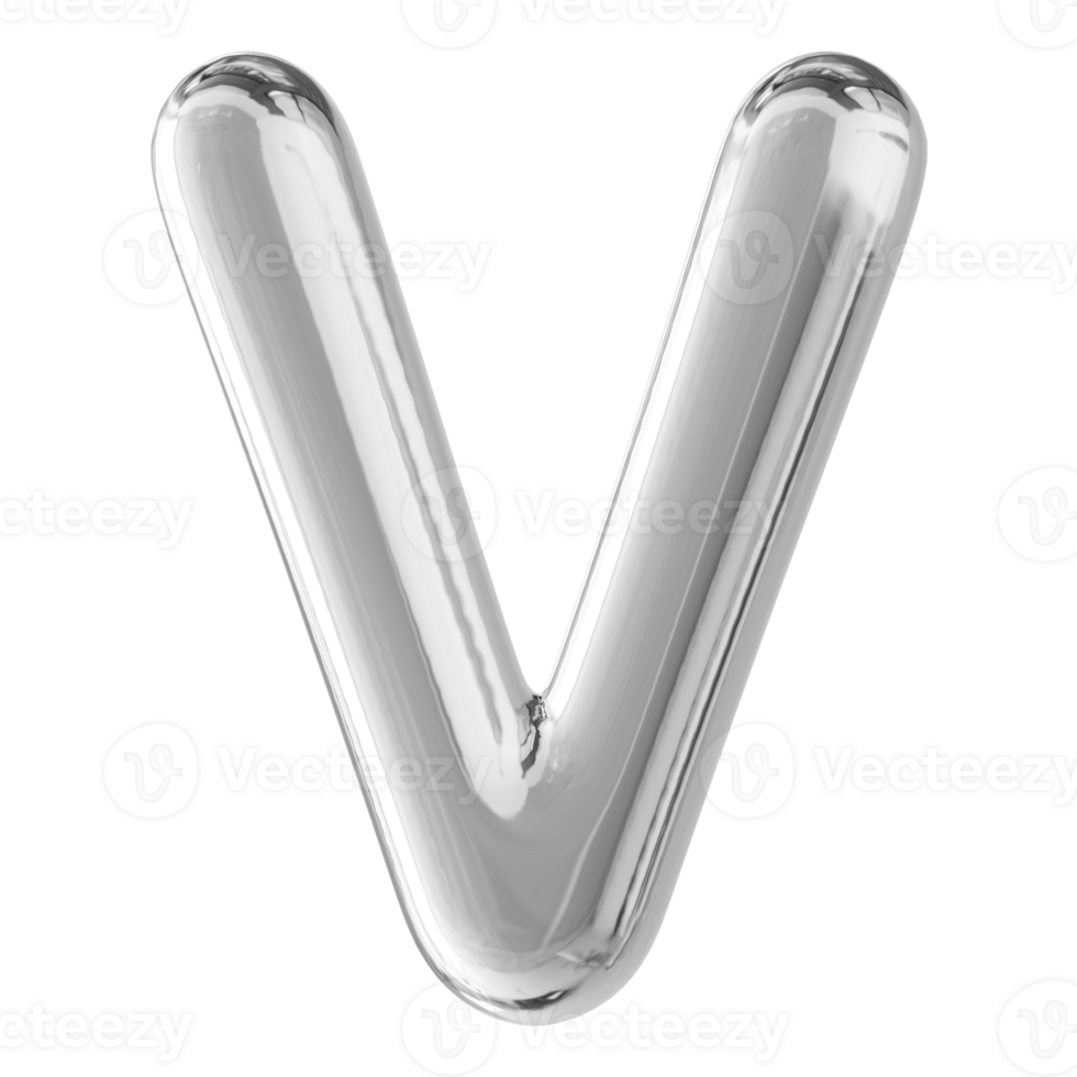 Silver 3D Bubble Font Letter V uppercase png
