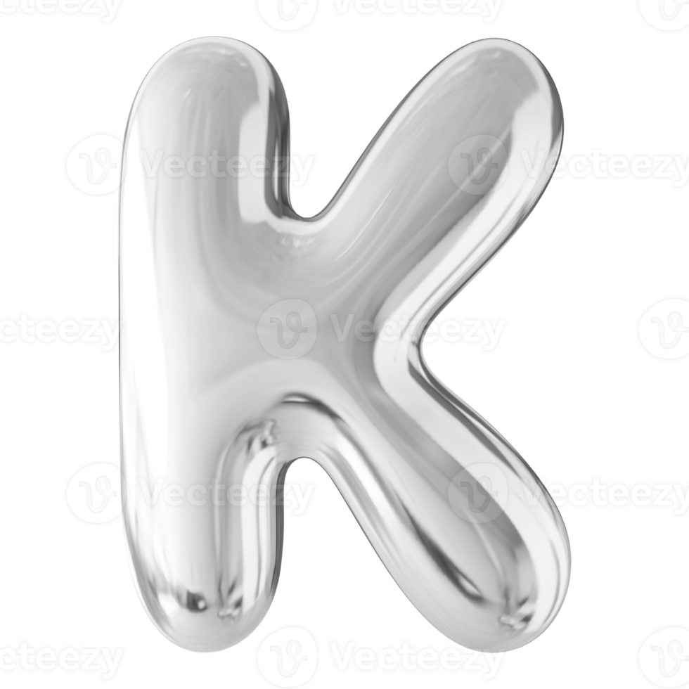 Silver 3D Bubble Font Letter K uppercase png
