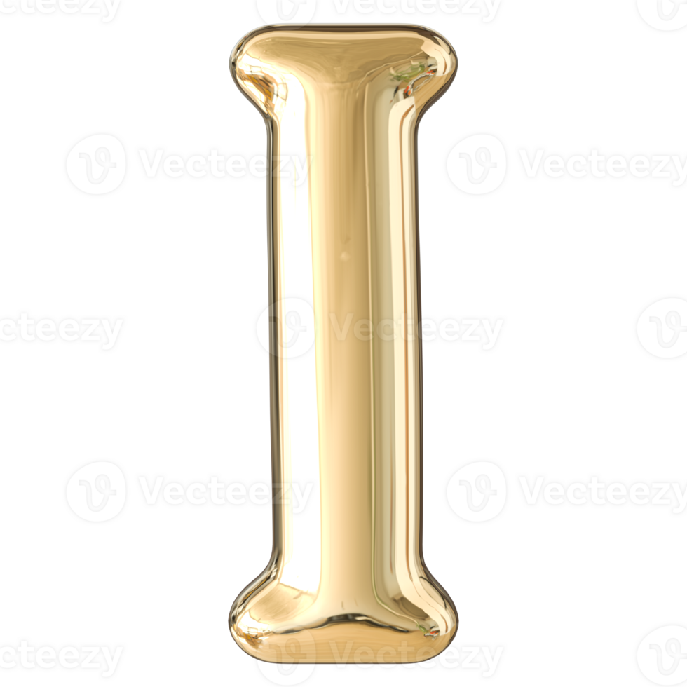 Gold 3D Bubble Font Letter I uppercase png