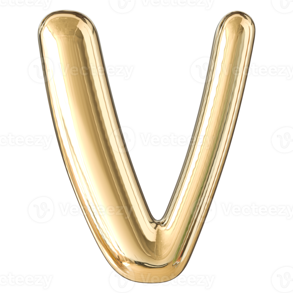 Gold 3D Bubble Font Letter V uppercase png