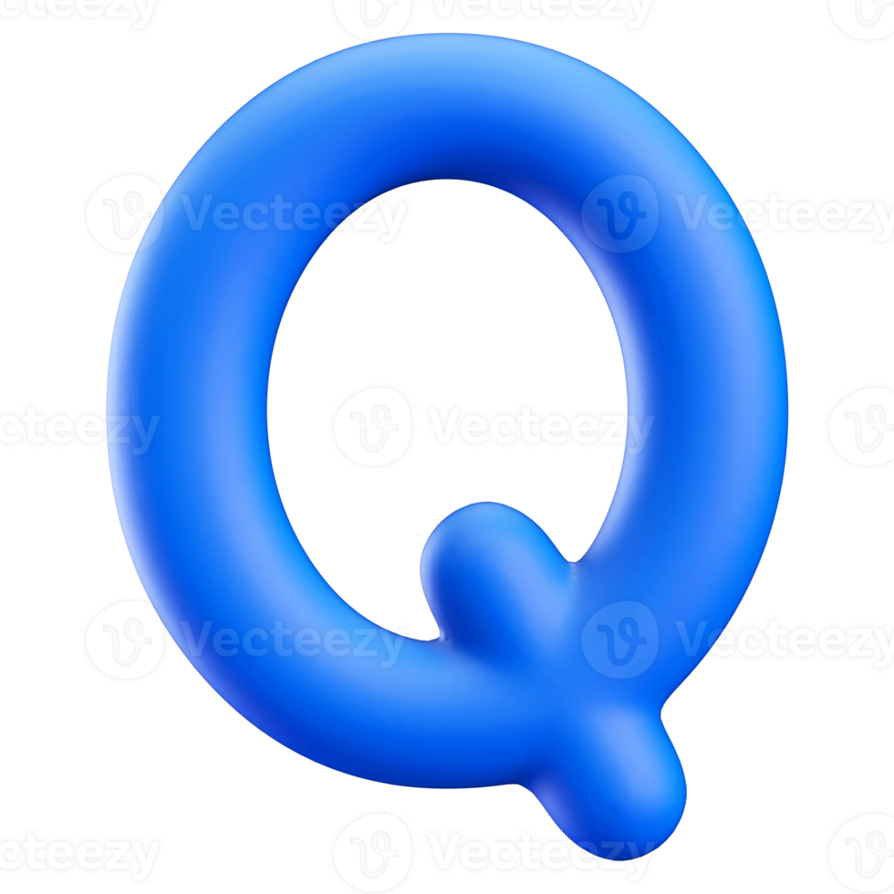 Blue 3D Bubble Font Letter Q uppercase png