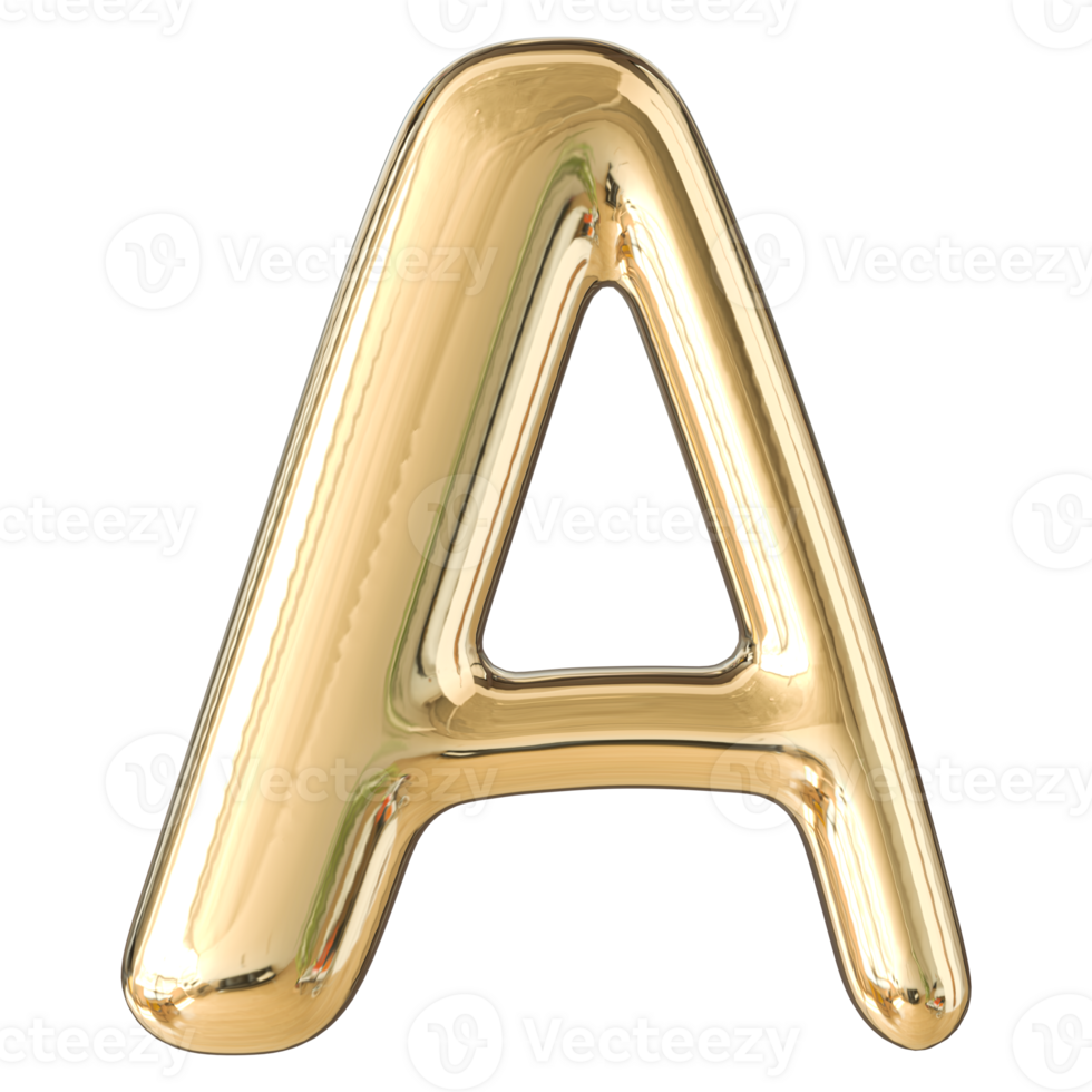 Gold 3D Bubble Font Letter A uppercase png