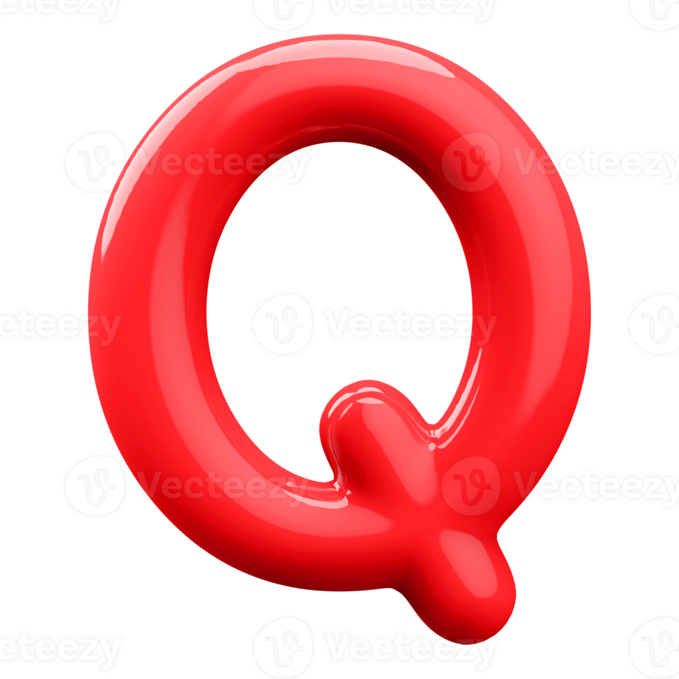 Red 3D Bubble Font Letter Q uppercase png