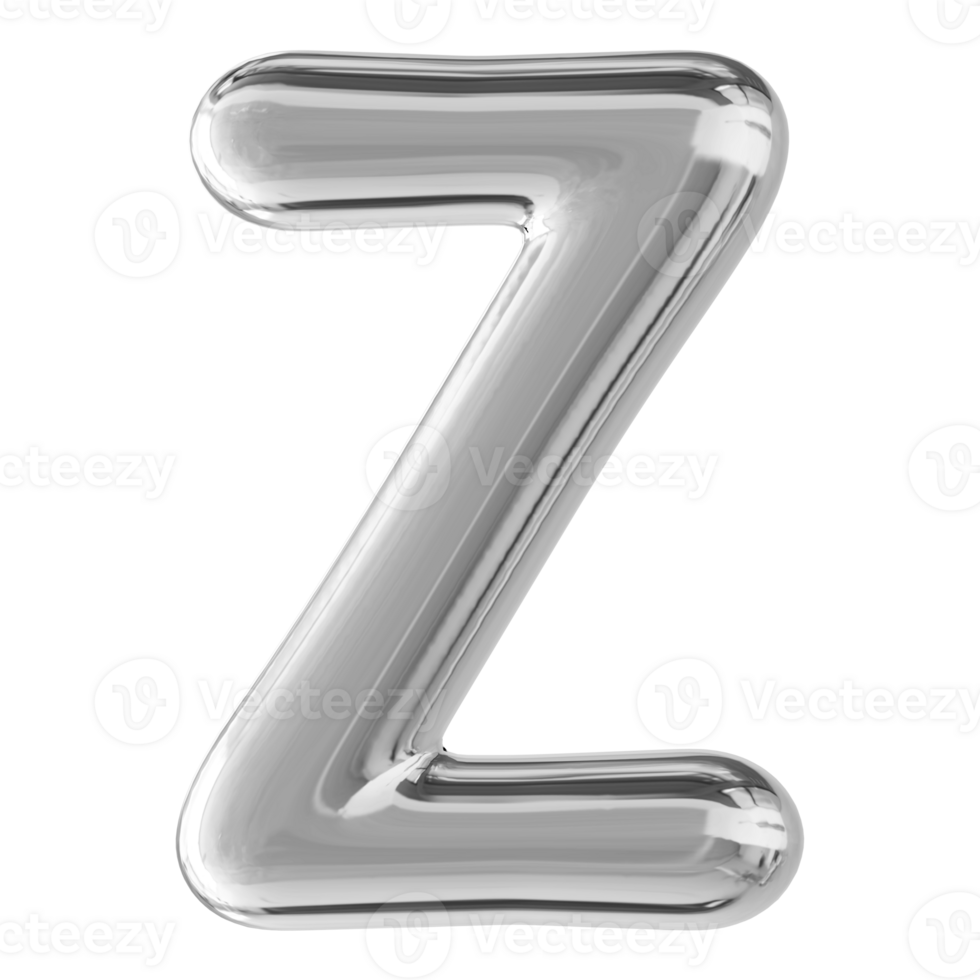 Silver 3D Bubble Font Letter Z uppercase png