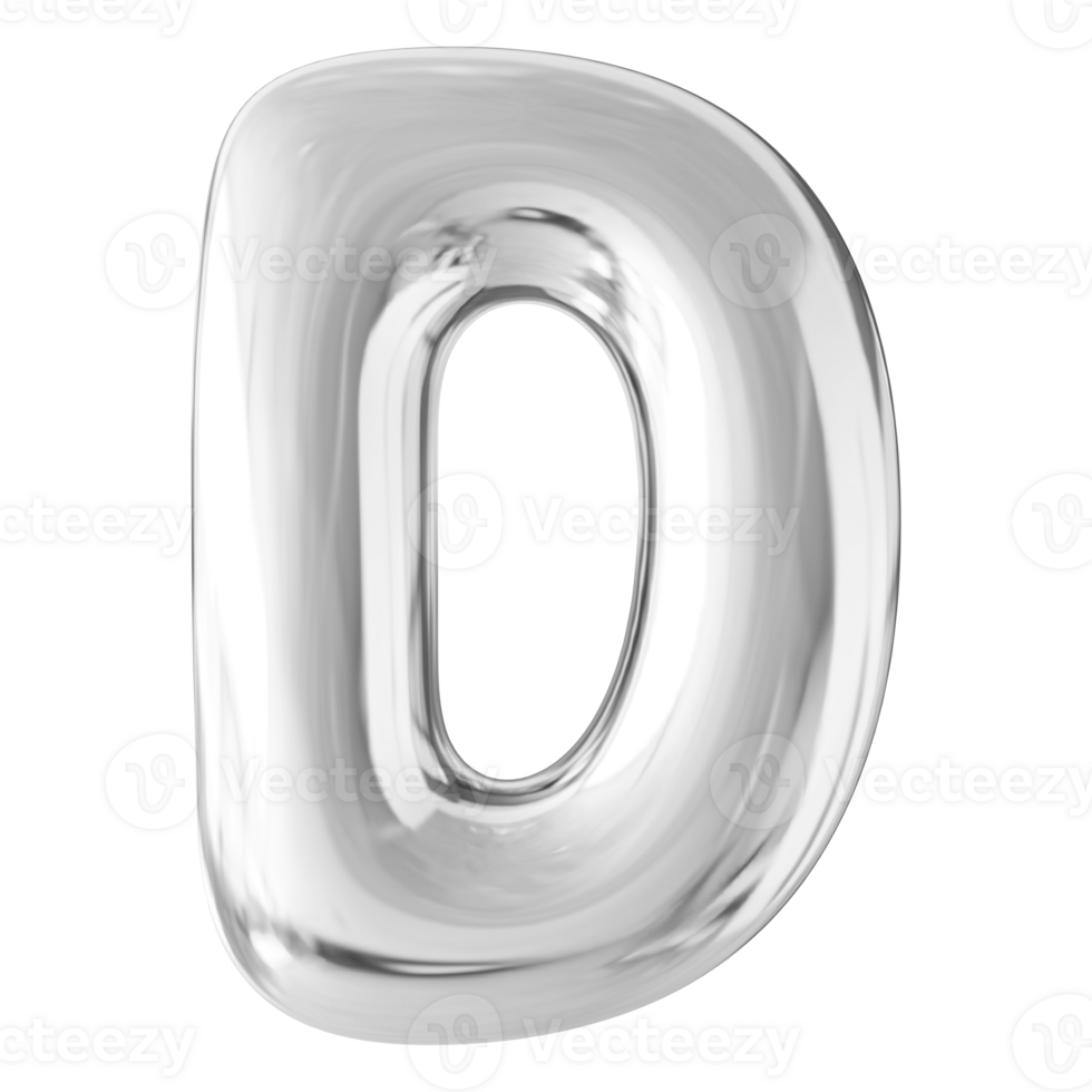 Silver 3D Bubble Font Letter D uppercase png