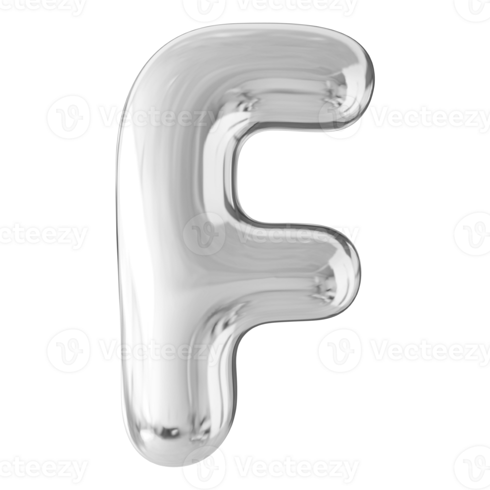 Silver 3D Bubble Font Letter F uppercase png