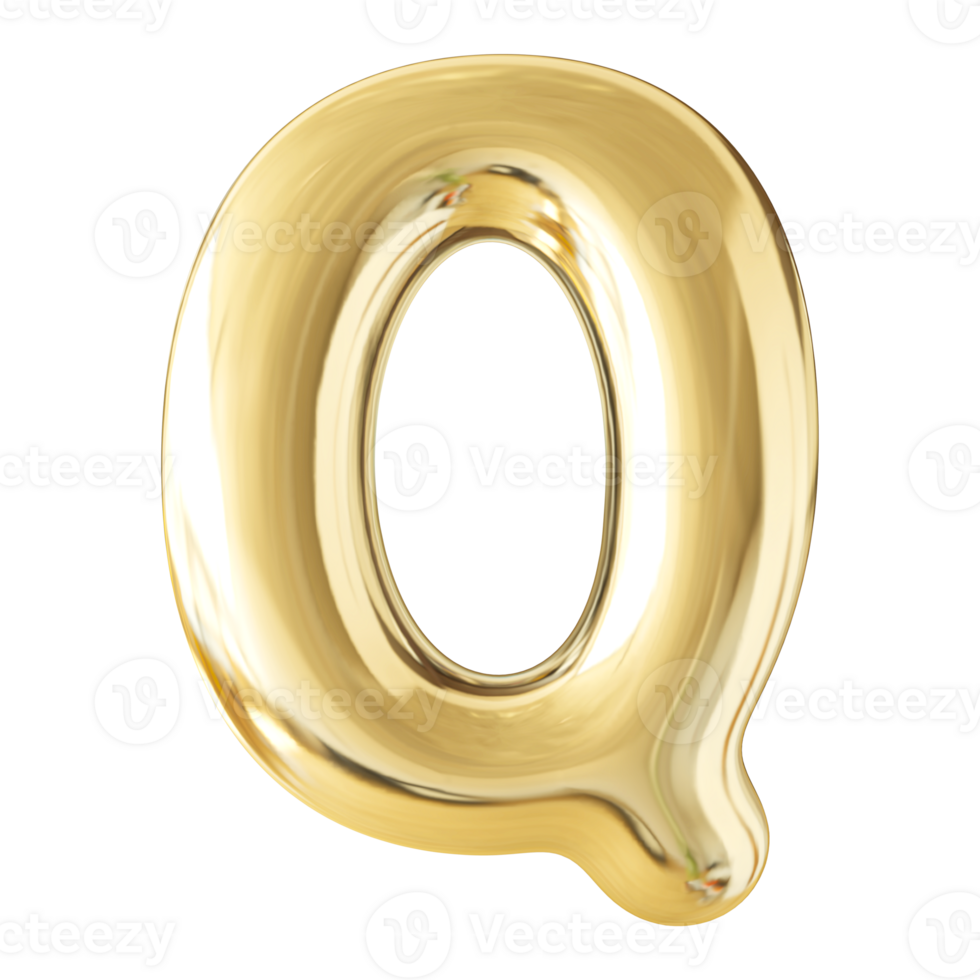 Gold 3D Bubble Font Letter Q uppercase png