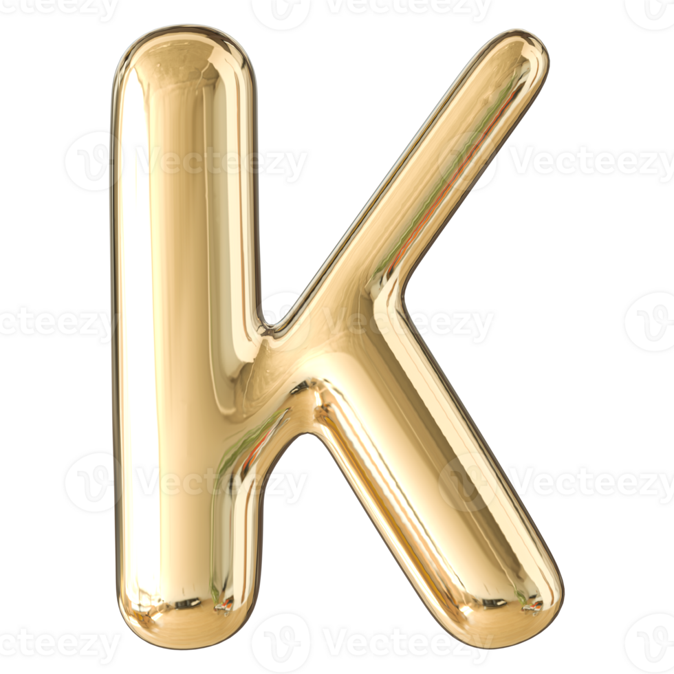 Gold 3D Bubble Font Letter K uppercase png