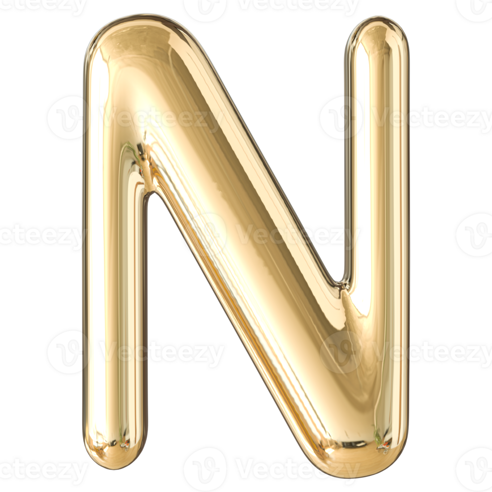Gold 3D Bubble Font Letter N uppercase png