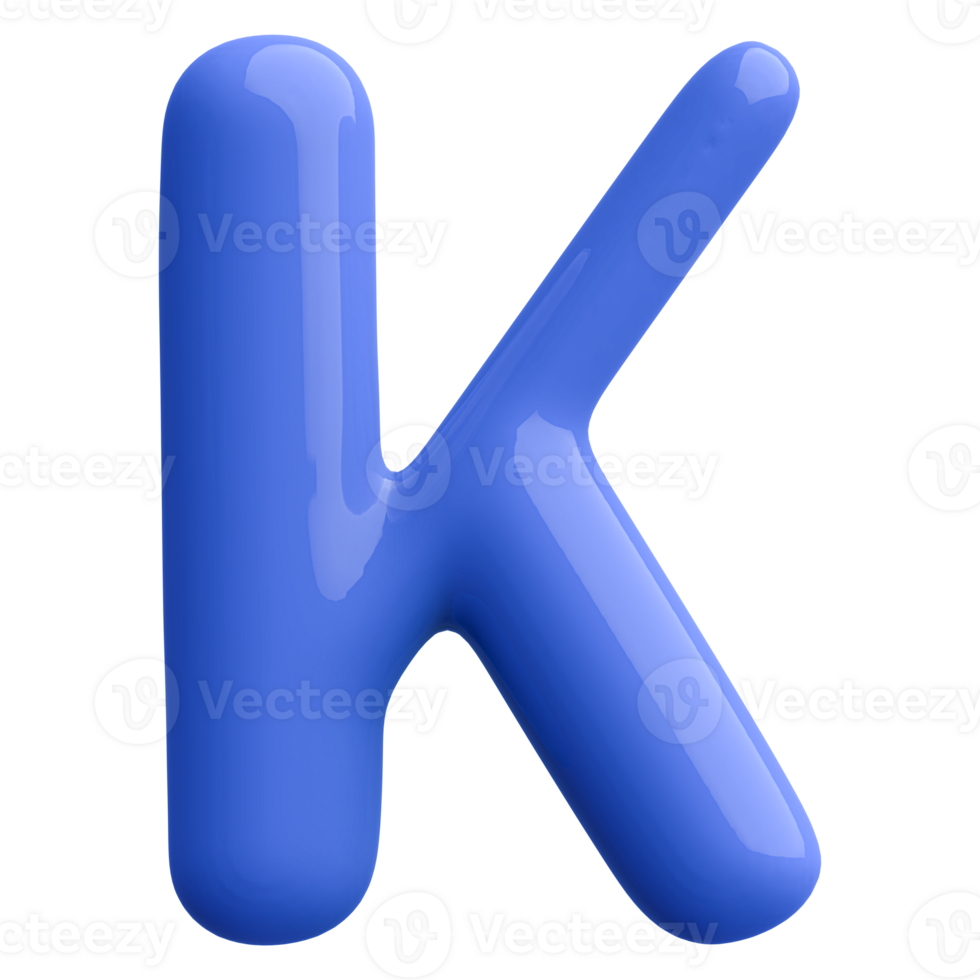 Blue 3D Bubble Font Letter K uppercase png