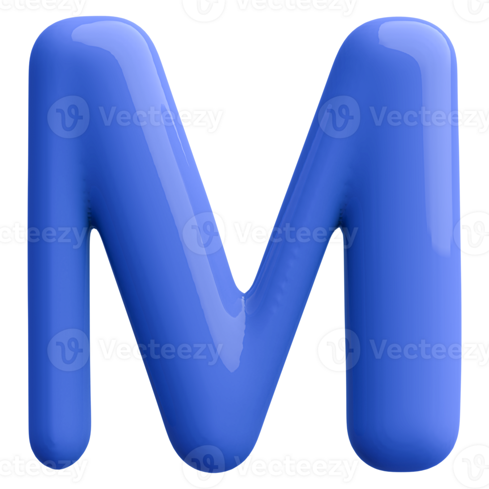 Blue 3D Bubble Font Letter M uppercase png