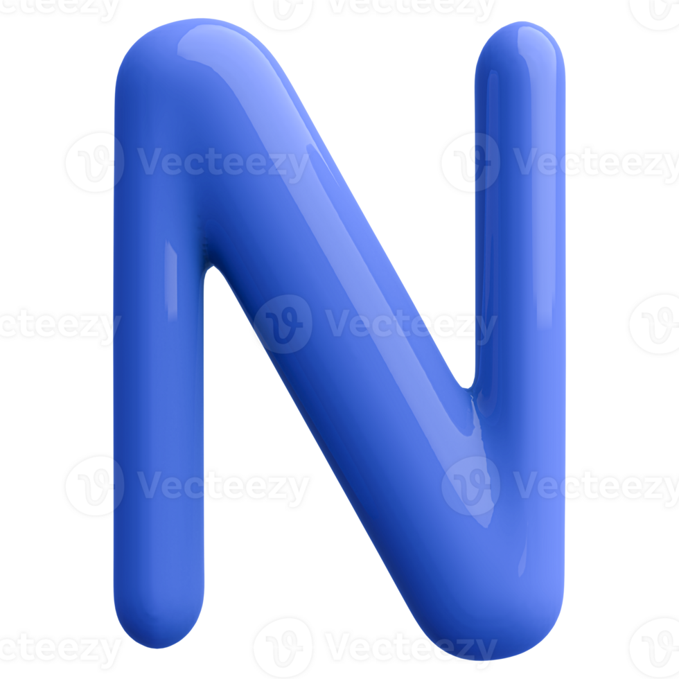Blue 3D Bubble Font Letter N uppercase png