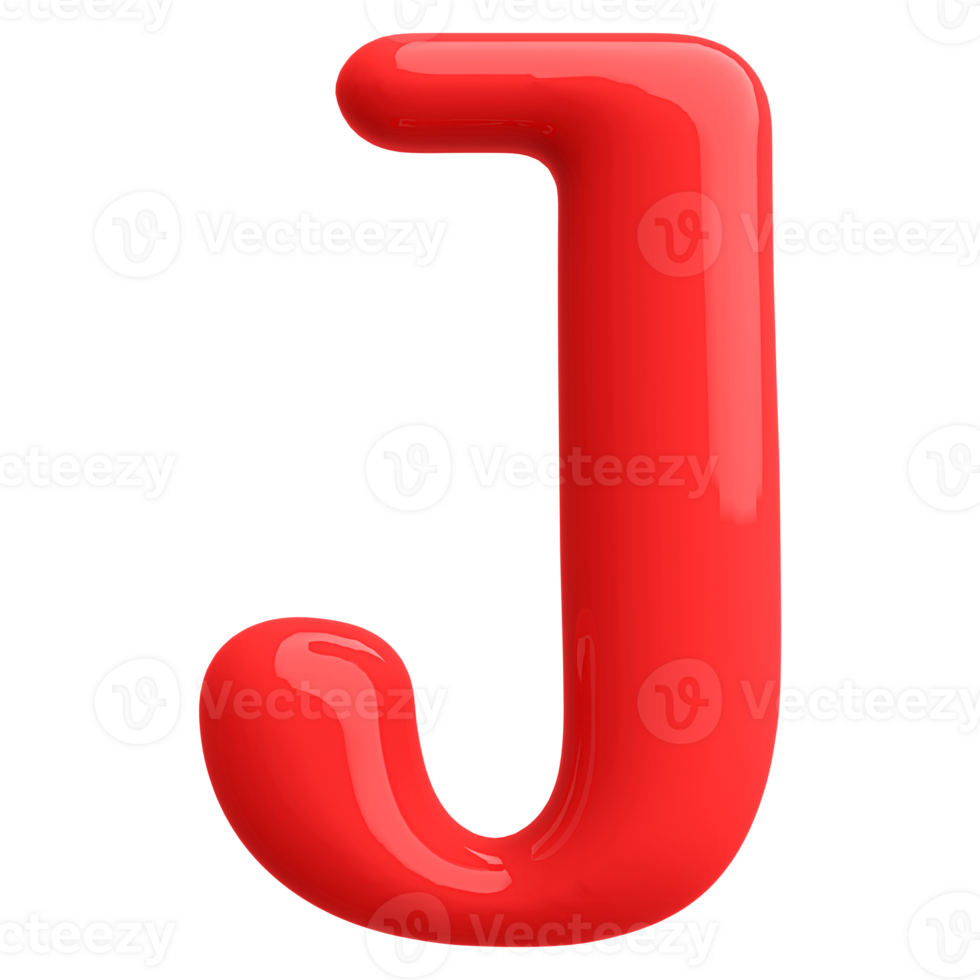 Red 3D Bubble Font Letter J uppercase png