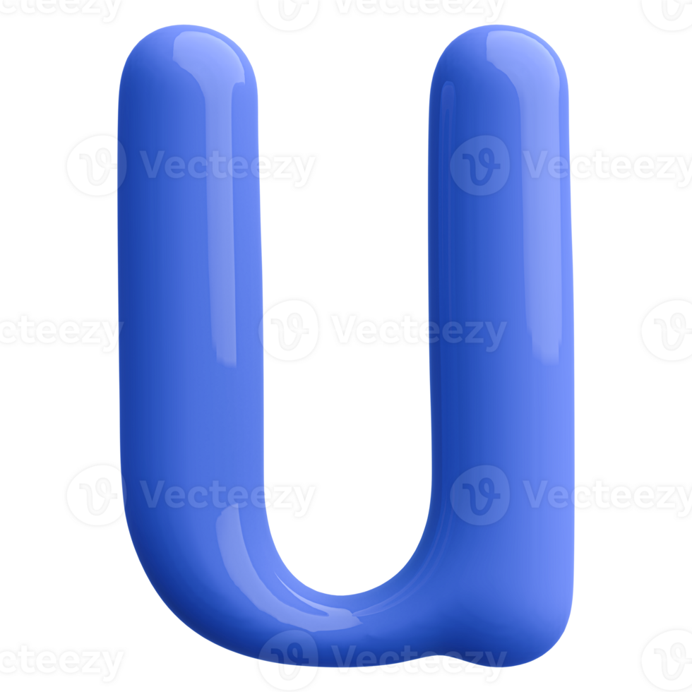 Blue 3D Bubble Font Letter U uppercase png
