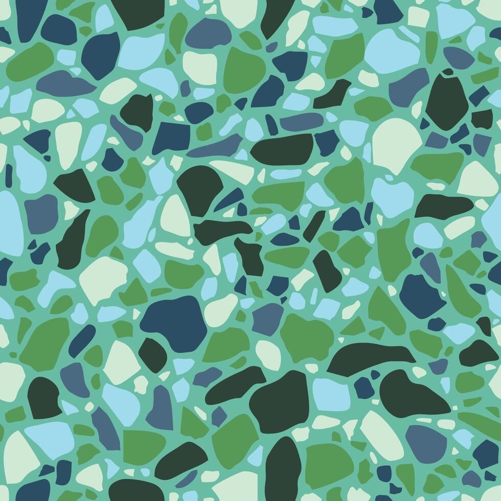 Texture of Terrazzo floor. Tile with pebbles and stone. Abstract green mosaic, seamless pattern. vector