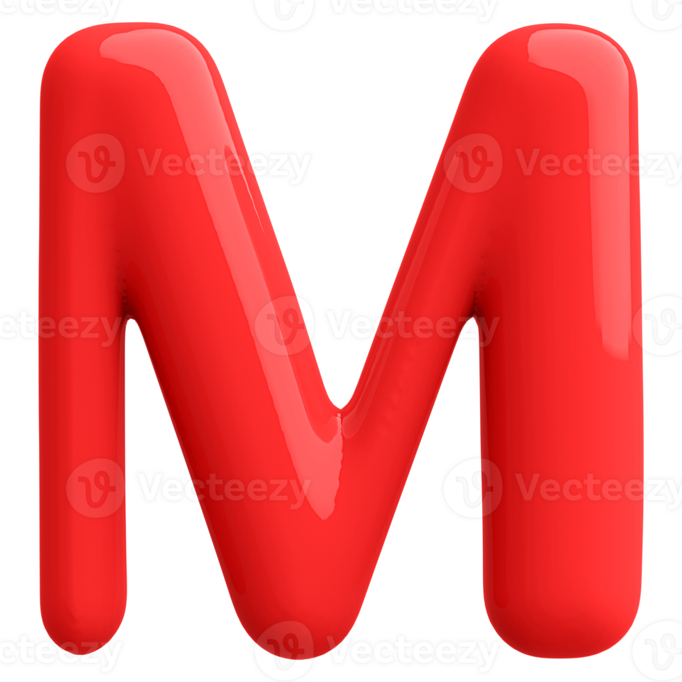 Red 3D Bubble Font Letter M uppercase png