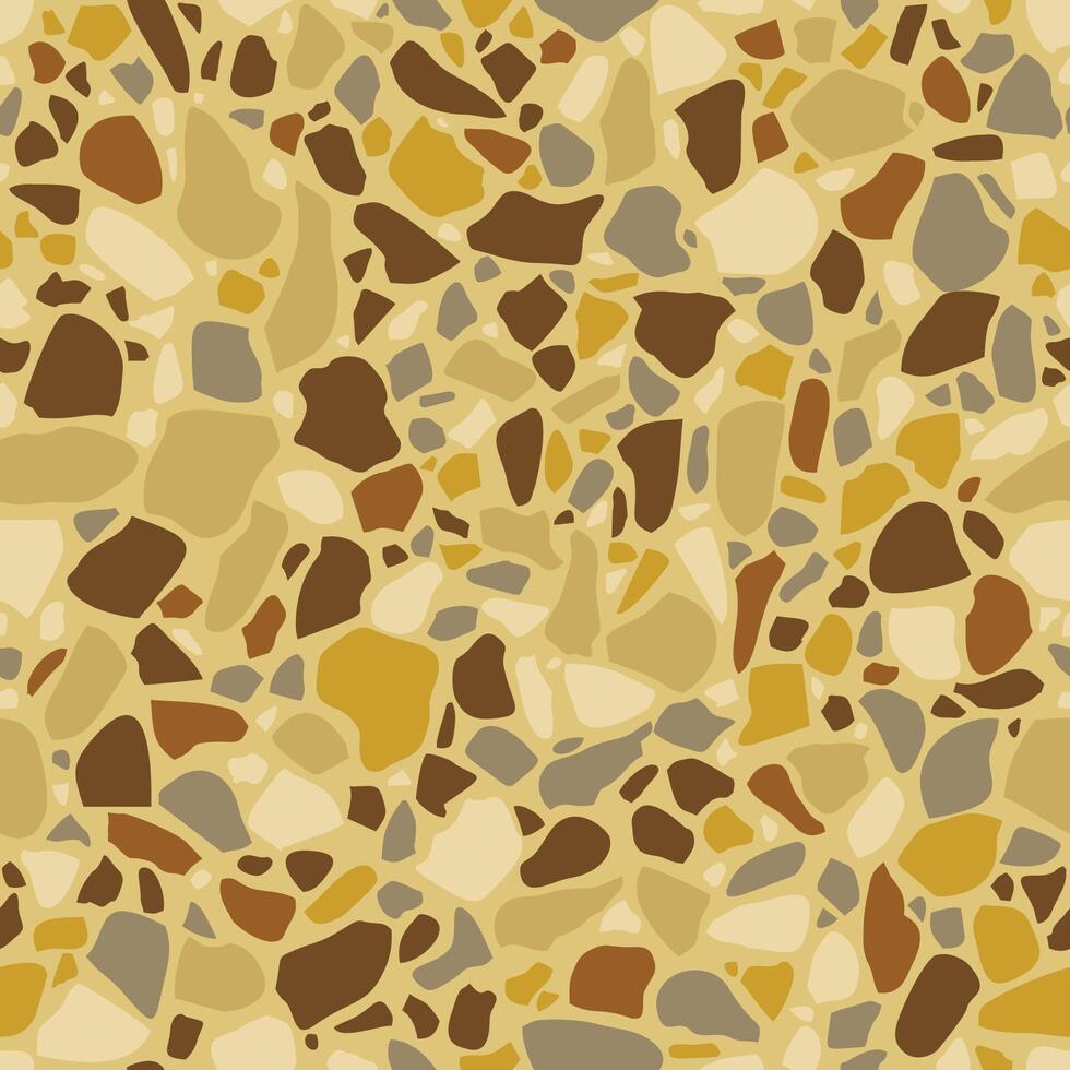 Terrazzo texture. Encaustic tiles flooring material. Granito mosaics with chips of recycled glass, marble, stone. Kitchen and bathtubs sub floor surface. Seamless pattern vector
