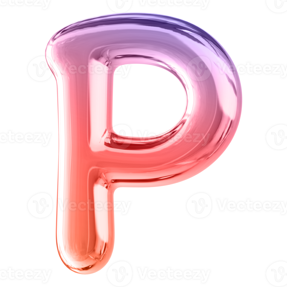 Gradient 3D Bubble Font Letter P uppercase png