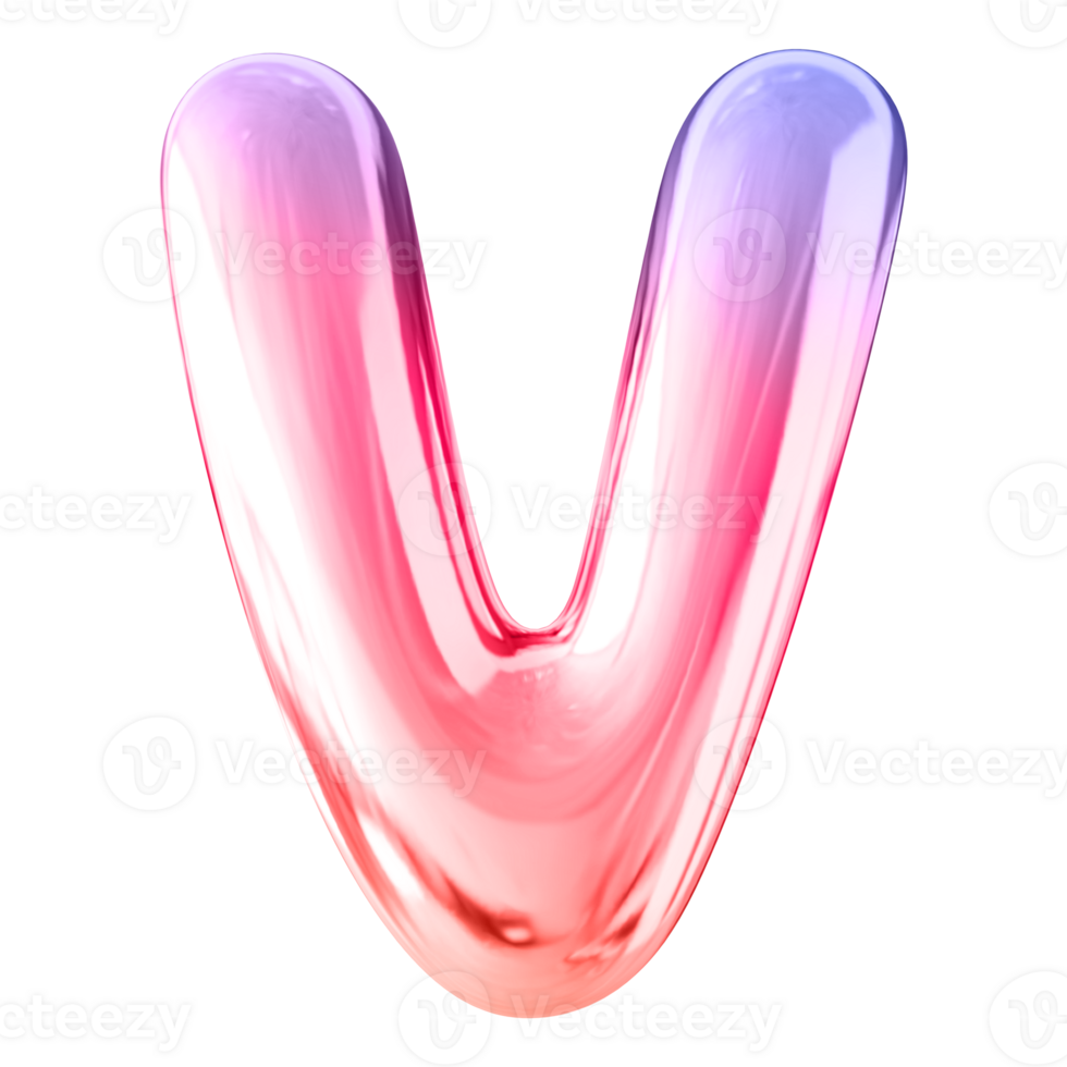 Gradient 3D Bubble Font Letter V uppercase png