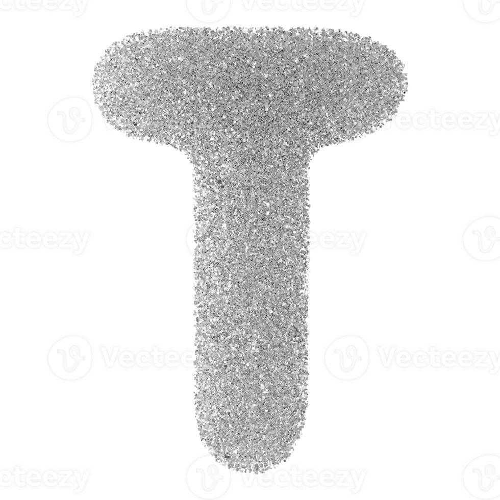 Silver Glitter Font Letter T uppercase png