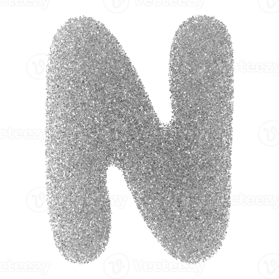 Silver Glitter Font Letter N uppercase png