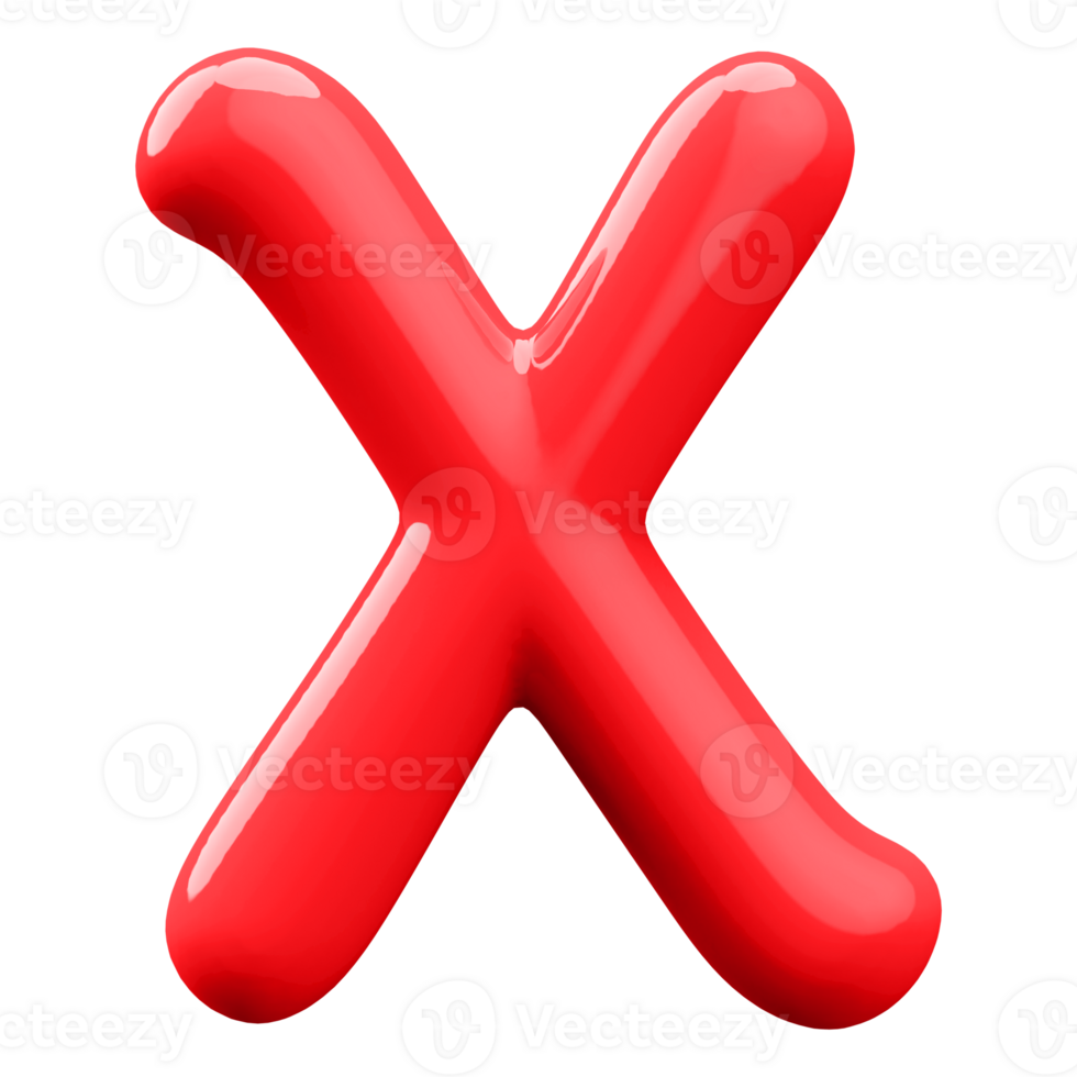 Red 3D Bubble Font Letter X uppercase png