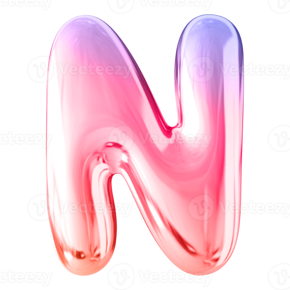 Gradient 3D Bubble Font Letter N uppercase png