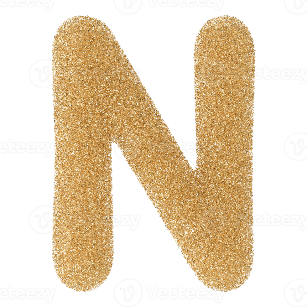 Gold Glitter Font Letter N uppercase png