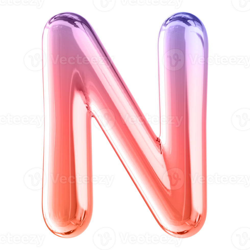 Gradient 3D Bubble Font Letter N uppercase png
