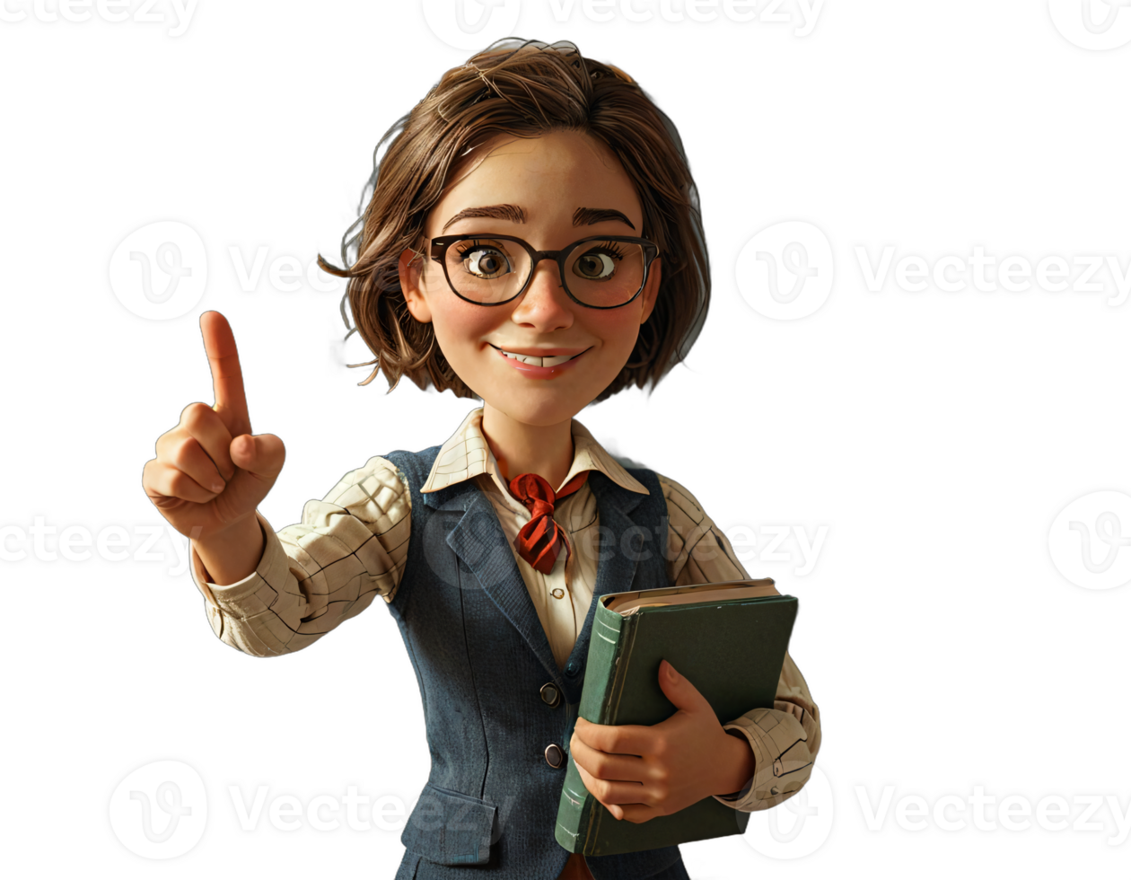 Cheerful Educator 3D Cartoon Teaching in a Vibrant Classroom png