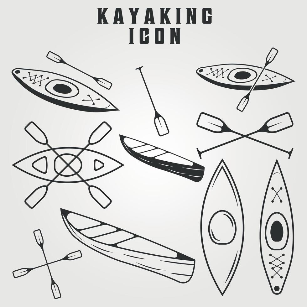 pack of kayaking icon line art illustration vector