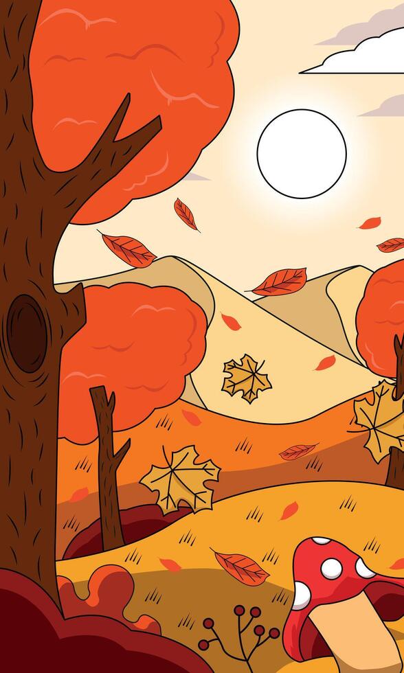 hallo autumn poster background outline illustration, Autumn hand drawn poster template. Fall season nature flat illustration. vector