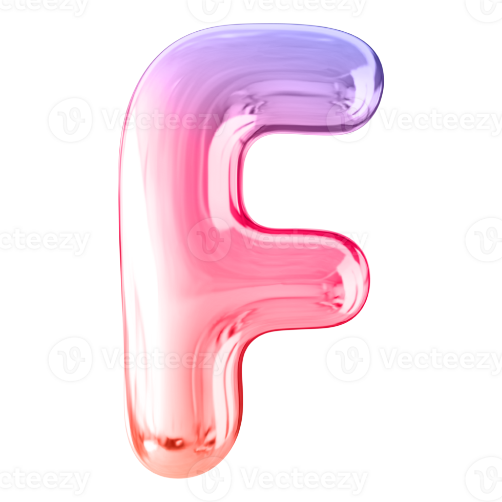 Gradient 3D Bubble Font Letter F uppercase png