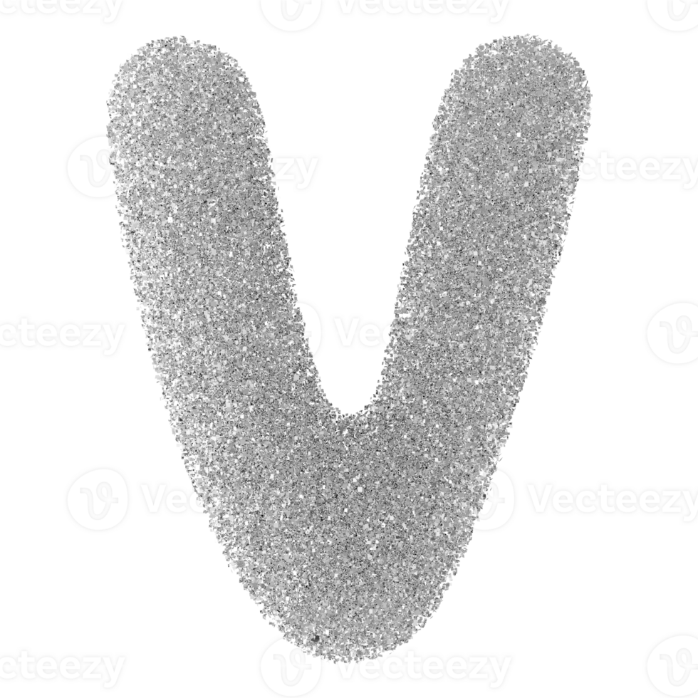 Silver Glitter Font Letter V uppercase png