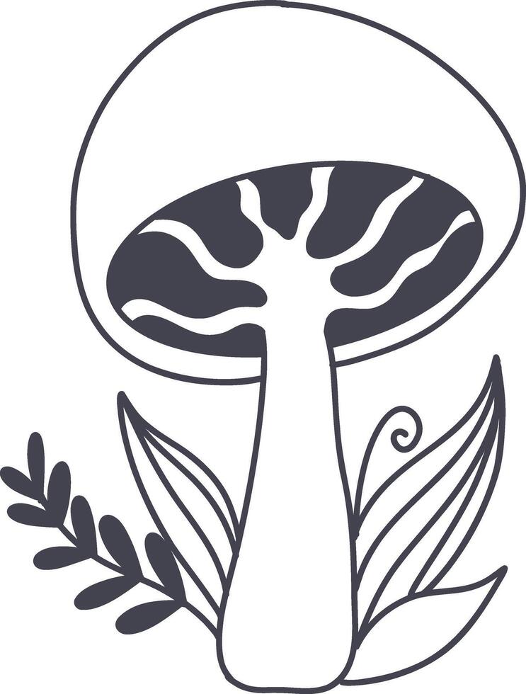 Celestial Magic Mushroom in Minimalist Doodle Style. Mystical Bohemian Mushroom. vector