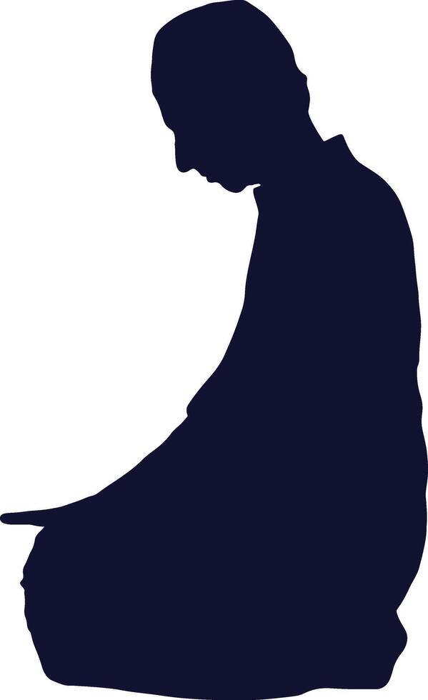 Muslim Praying Silhouette in Flat Style. Isolated Black Silhouette on White Background. vector