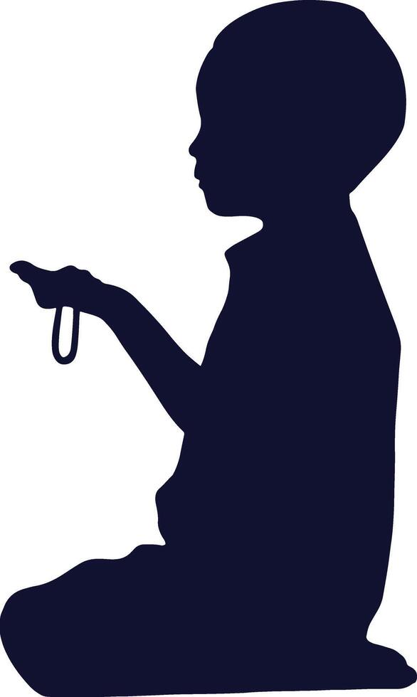 Muslim Praying Silhouette in Flat Style. Isolated Black Silhouette on White Background. vector