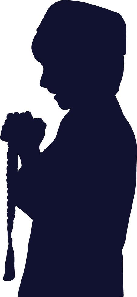 Muslim Praying Silhouette in Flat Style. Isolated Black Silhouette on White Background. vector
